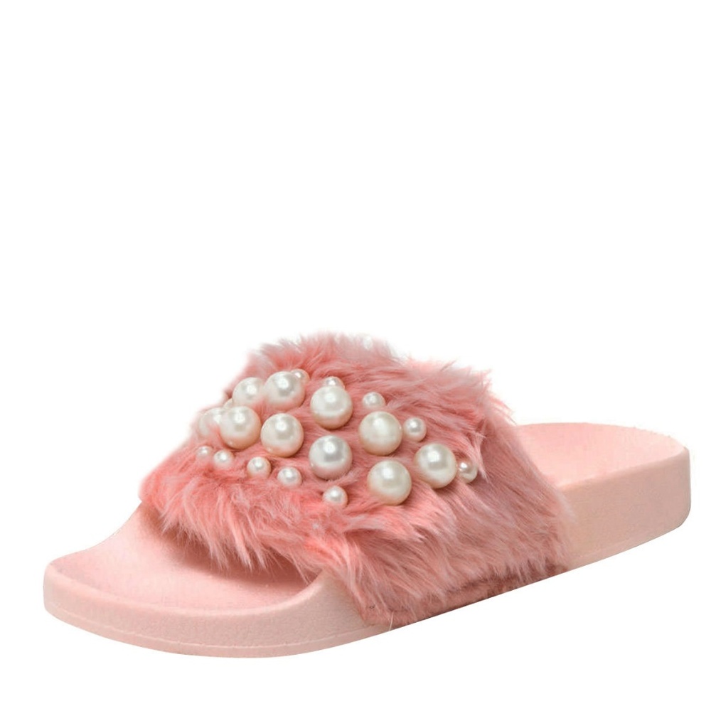 Open Toe Pearl Embellished Flat Sandal Slippers - Picture 2 of 5